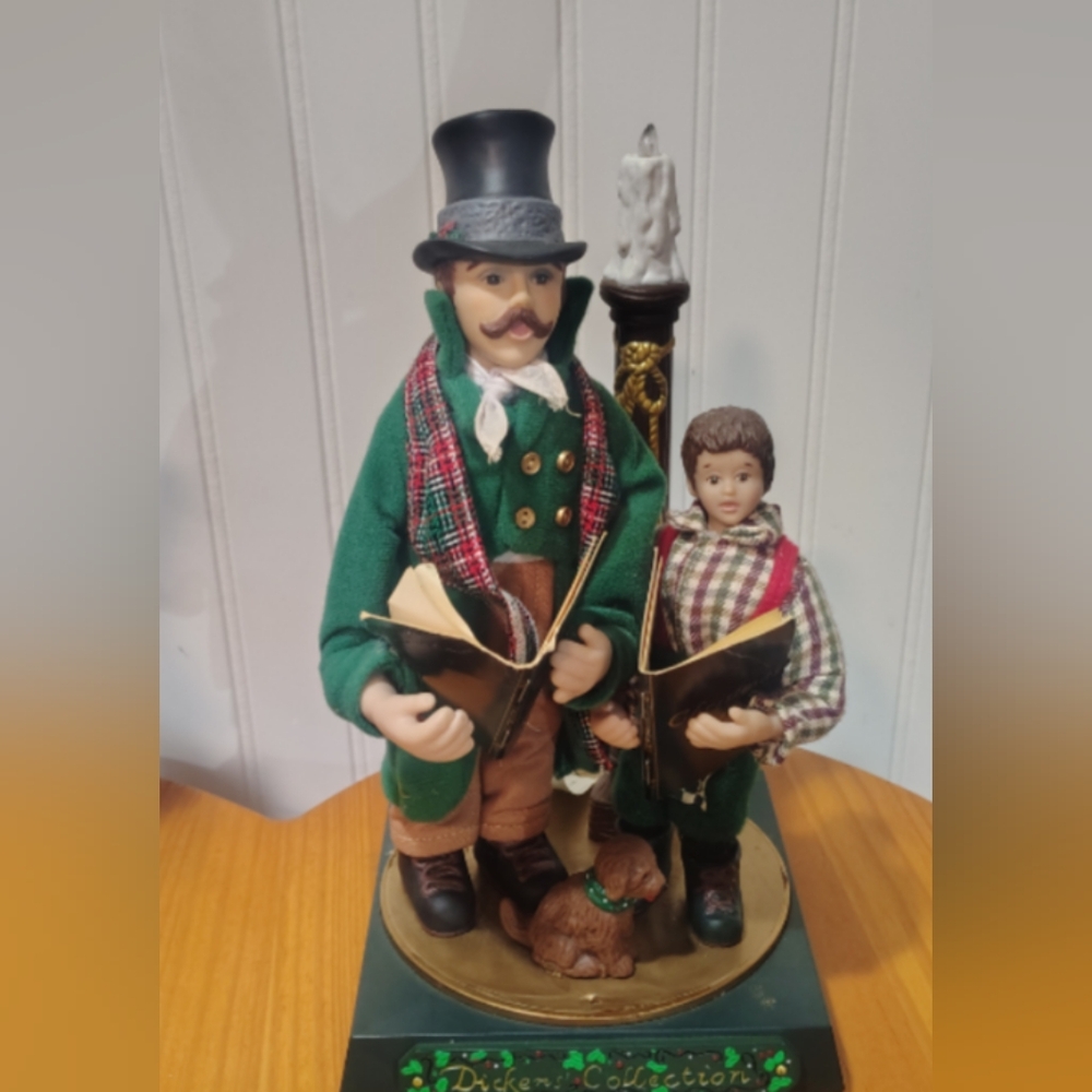 Vintage Holiday Creations Dickens Collection Musical Caroler with dog Figurine